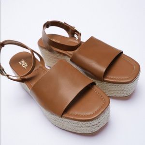Zara Platform Leather Wedge Sandals sz 10